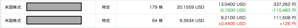 米国株式　取引明細スクリーンショット